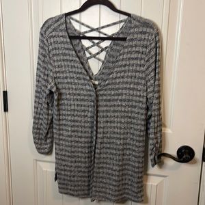 Women’s grey and navy blue plaid cardigan